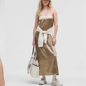 lululemon (M) Maxi Satin Slip Dress Sheer Oak